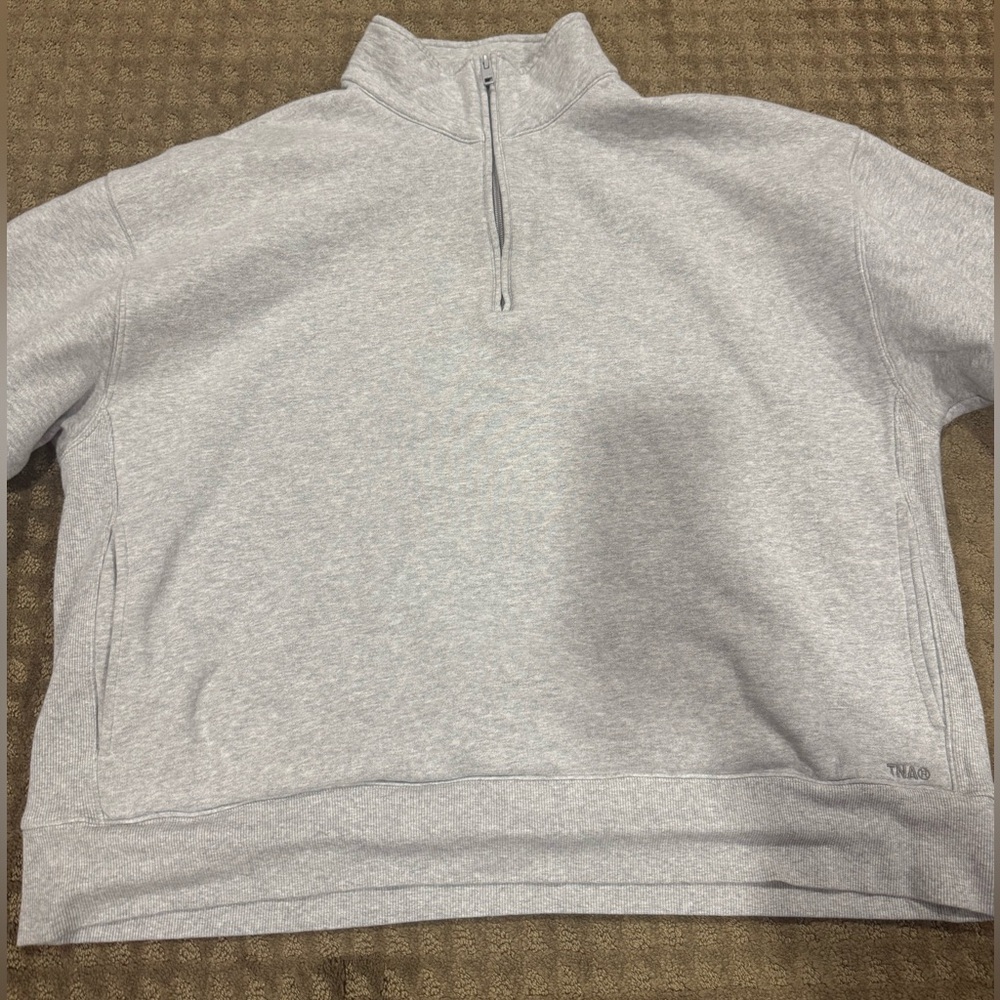 TNA Heather Chrome Cozy Sweatfleece Boyfriend 1/2 Zip Sweatshirt